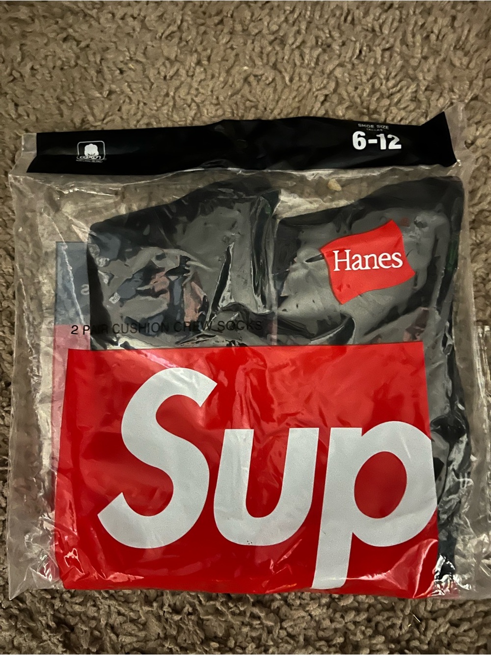 Hanes Black Crew Socks with Red Logo Accent (2-Pack)